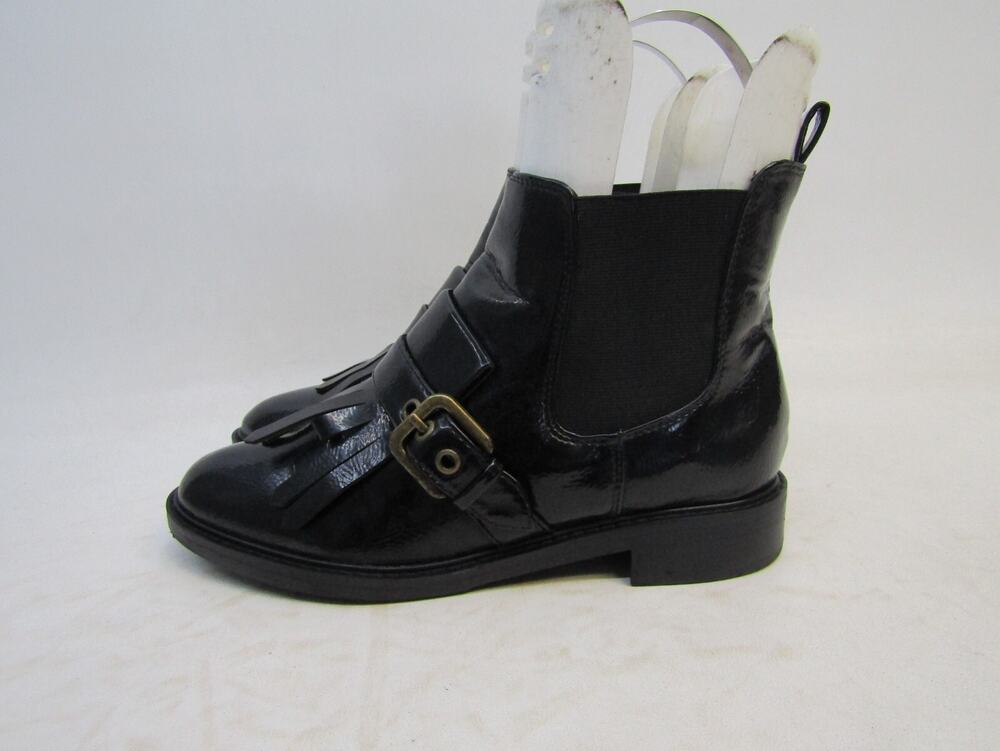 Marc Fisher Womens Sz 6.5 Black Leather Buckle Fringe Ankle Fashion Boots Bootie